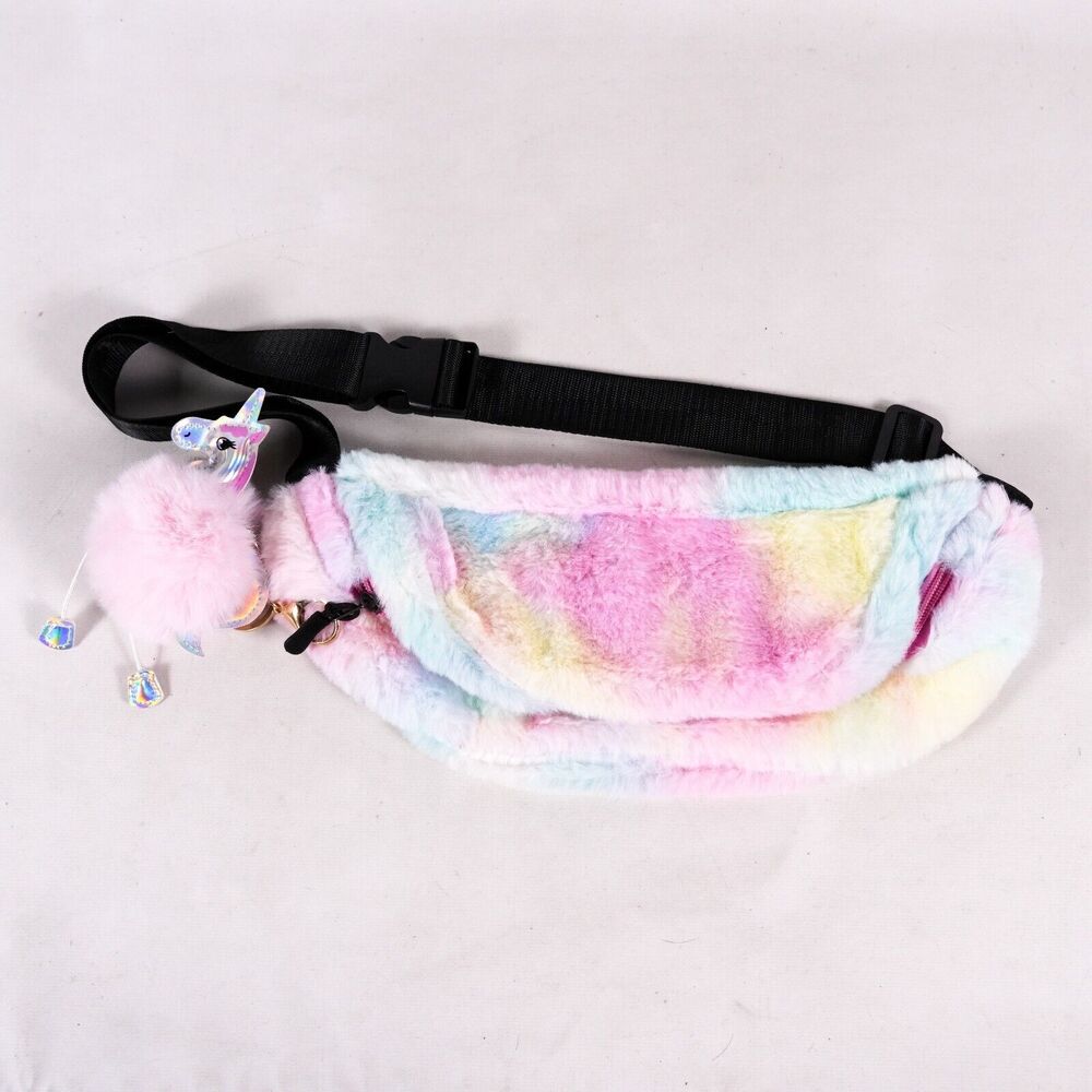 Unicorn Soft Fuzzy Plush Fanny Pack Waist Bag Belt Purse Wallet Pink Blue Yellow